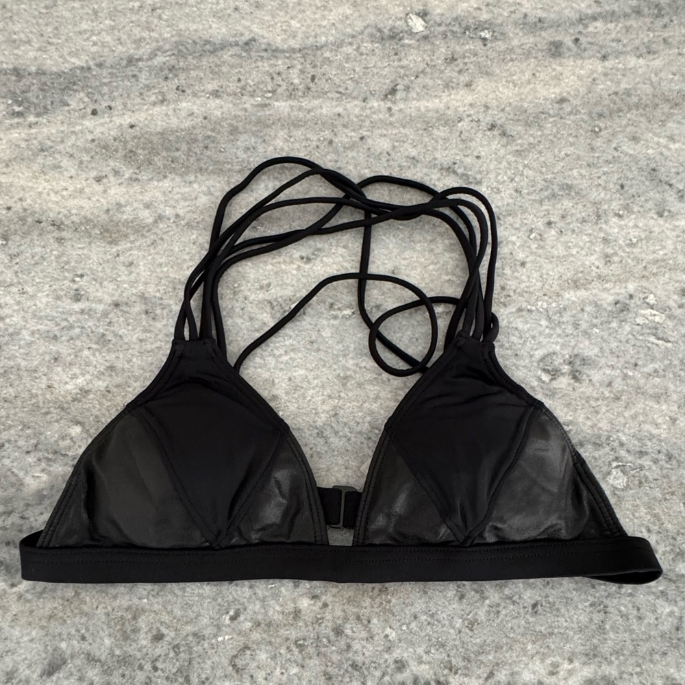 Vintage PINK Victoria's Secret Black Strappy Triangle Bikini Top (Size Small)